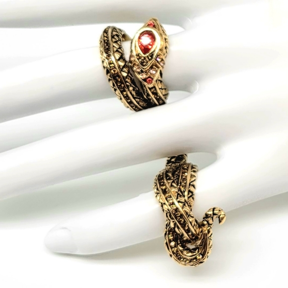 Roberto Cavalli Luxury Two Finger Snake Ring with Padparadscha Sapphire Crystal - Picture 5 of 11